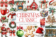Watercolor Classic Christmas Clipart, an Illustration by SinaCreation (Thumbnail 1 of 7)