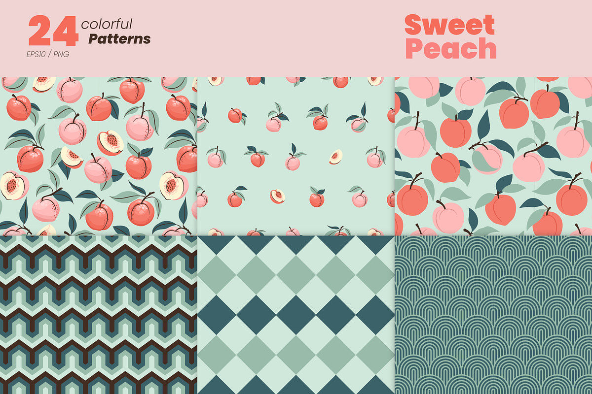 Sweet Peach – Fruit & Pattern Set, a Pattern Graphic by moja doodle (Photo 2 of 6)