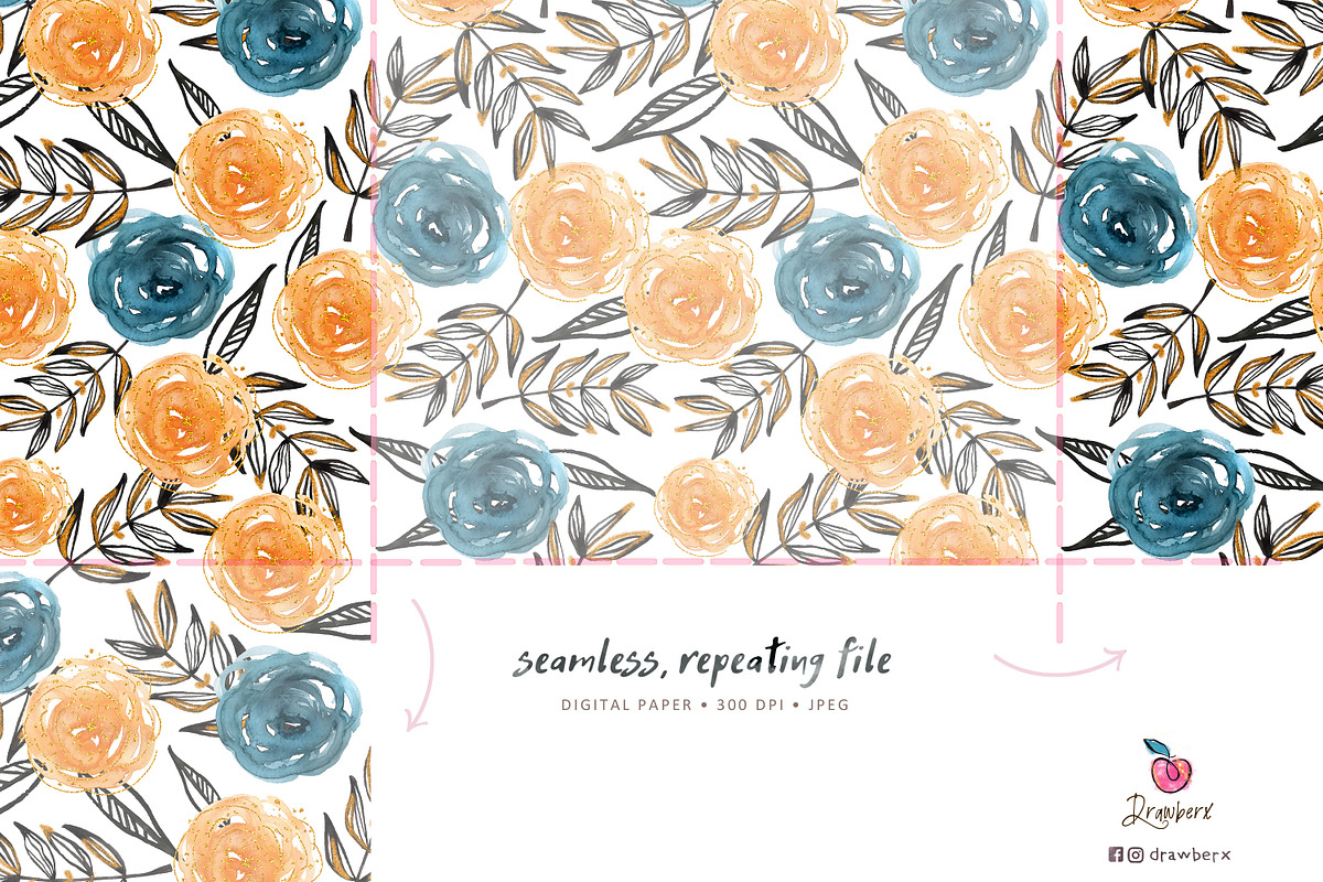 Rose Flowers Seamless Paper pack 012, a Pattern Graphic by Drawberx (Photo 5 of 9)