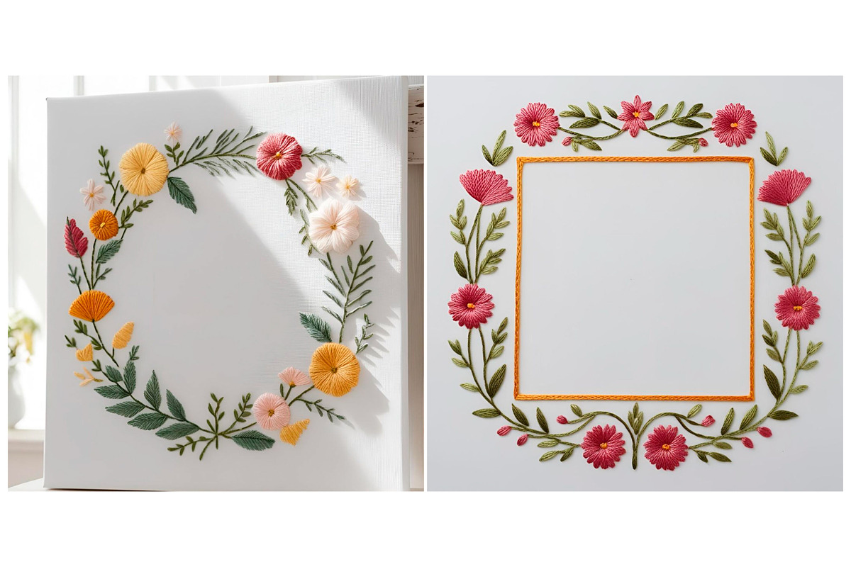 Floral Frame Border Embroidery, a Background Graphic by IrySha (Photo 7 of 7)