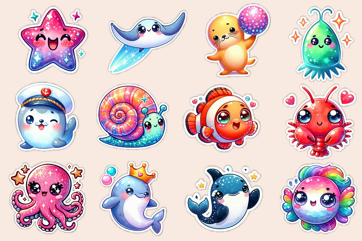 Kawaii Sea Animals Clipart, Stickers, an Icon by Dream Creation (Photo 3 of 5)