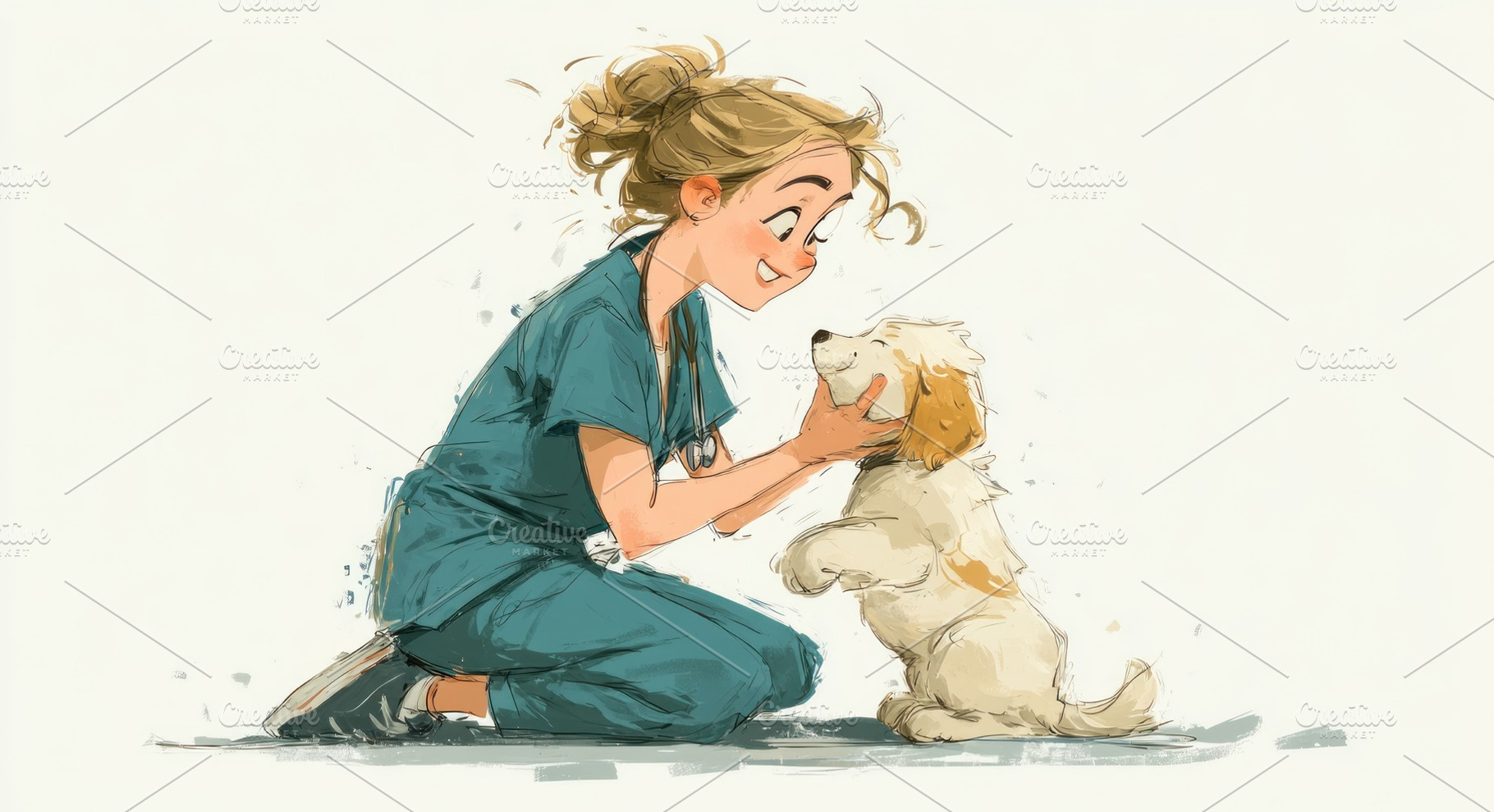Kind female veterinarian kneeling and gently caring for playful, an Animal Photo by José Manuel Gelpi
