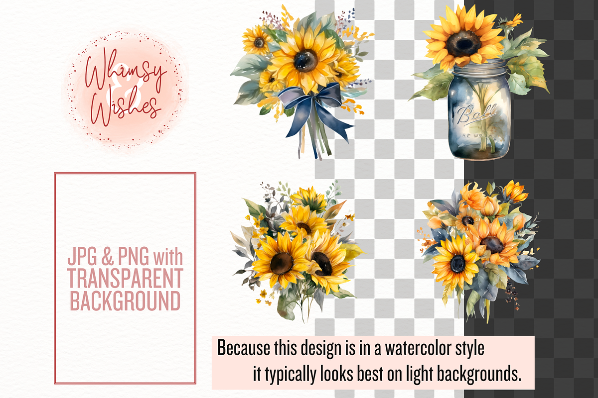 Watercolor Sunflowers Clip Art, a Decorative Illustration by Whimsy & Wishes (Photo 2 of 5)