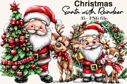 Whimsical Christmas Santa & Reindeer, a Seasonal Illustration by SVGArt (Thumbnail 1 of 5)