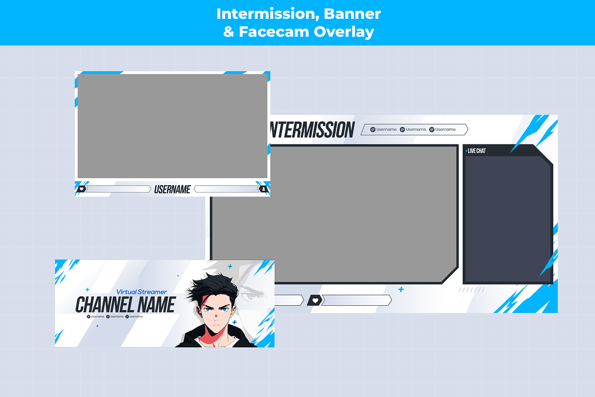Blue theme anime guy stream overlay, a Design Template by Mhagi27 (Photo 2 of 5)