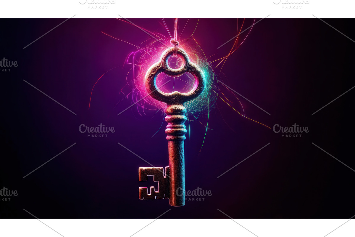 Vintage skeleton key with glowing, an Illustration by tilialucida