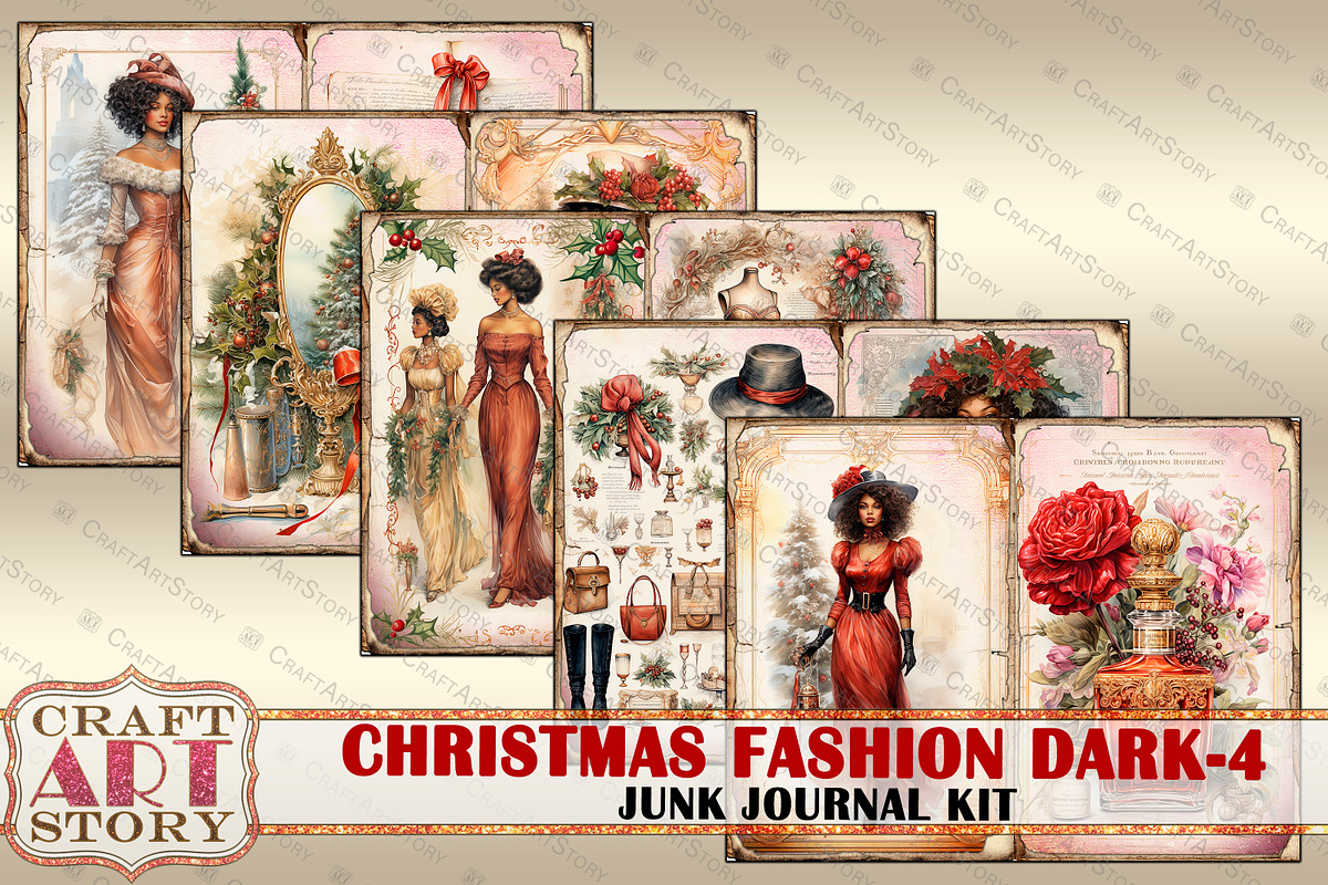 Vintage Christmas Fashion dark-4, a Person Illustration by CraftArtStory (Photo 3 of 7)