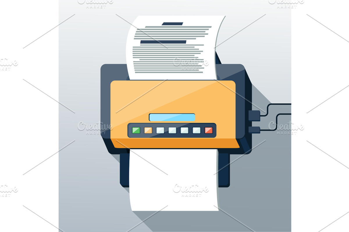Fax icon in flat design long shadow