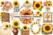 Vintage Sunflowers Autumn Clipart, an Illustration by Libby Wishes (Thumbnail 1 of 11)