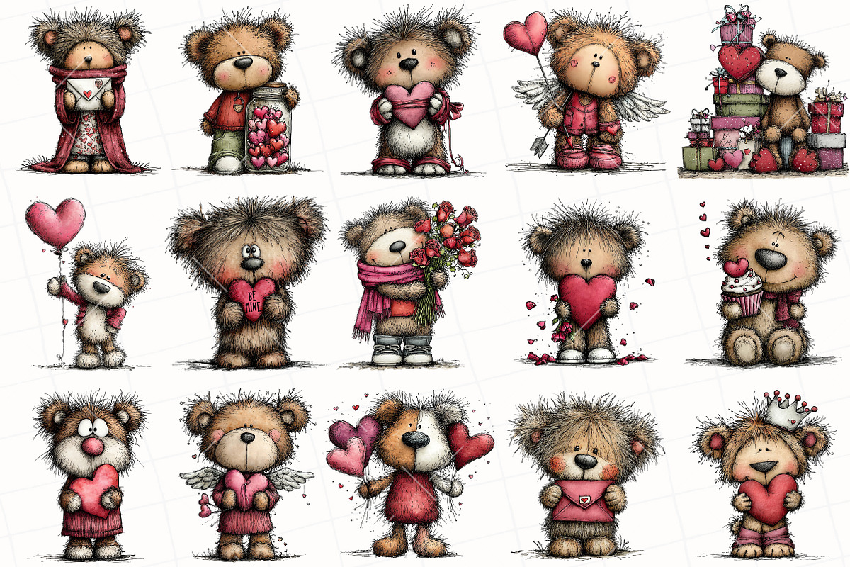 Whimsical Valentine Teddy Bear Clipa, an Illustration by OK Design (Photo 3 of 6)