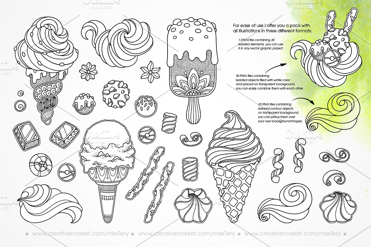 Ice Cream. Graphic illustrations set, a Decorative Illustration by Color and Decor (Photo 2 of 4)