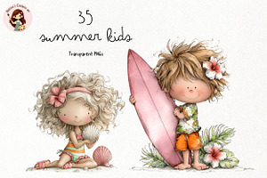 Summer Kids PNG Clipart Watercolor, a Seasonal Illustration by Nicolle's Colorful Art