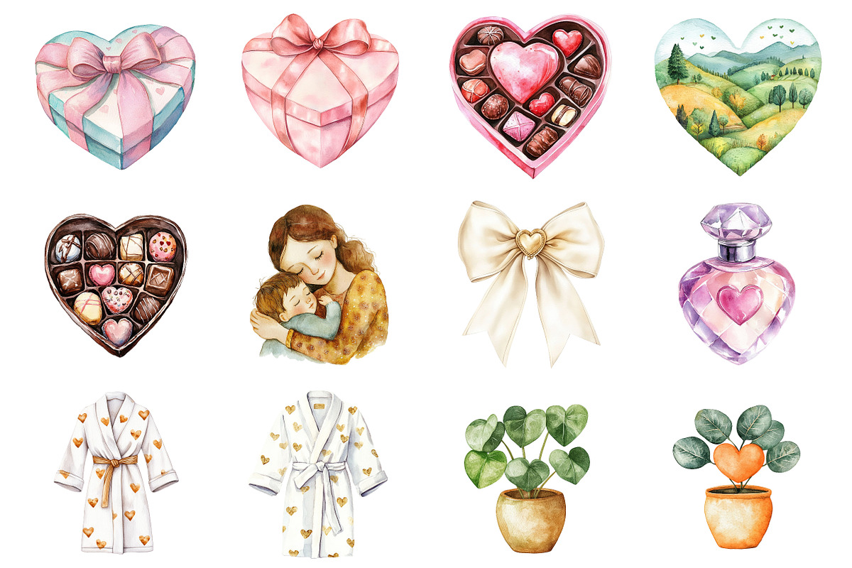 Watercolor Mothers Day ClipArt, a Seasonal Illustration by CitraGraphics (Photo 3 of 4)