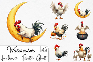 Halloween Rooster Ghost Clipart, an Illustration by CrexoraLab