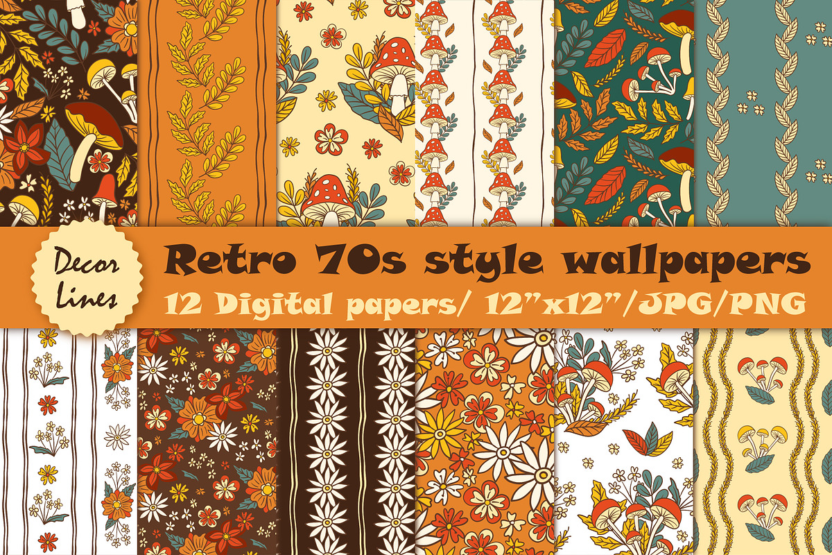 Retro 70s style wallpapers, a Decorative Illustration by Decor Lines (Photo 1 of 9)