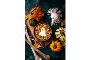Halloween breakfast. Granola and, a Food & Drink Photo by Yulia Furman