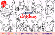 Gnomes Christmas Outline Clipart, a Decorative Illustration by Noey smiley (Thumbnail 1 of 6)