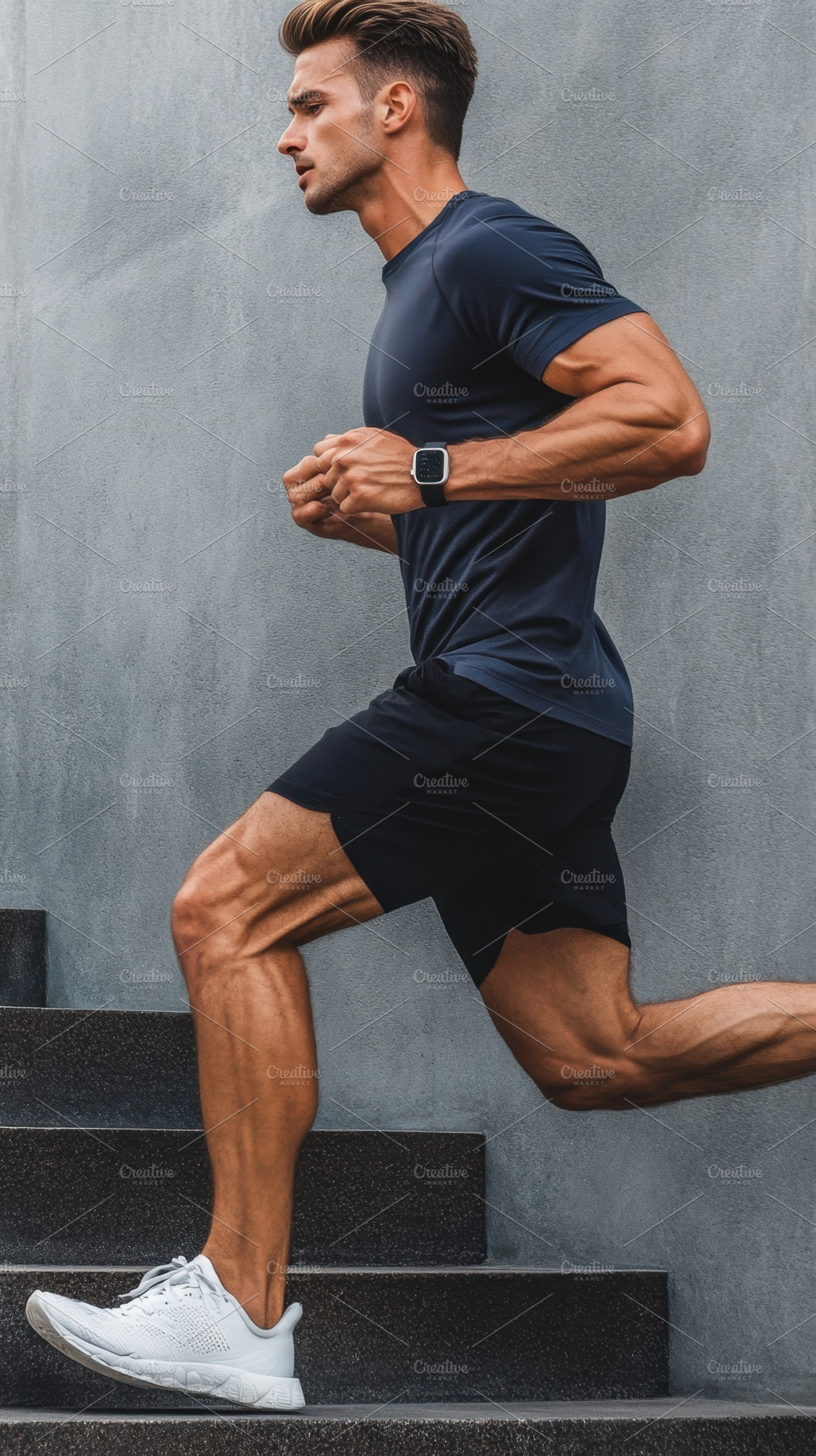 Man running stairs workout, a Photo by Beautiful things