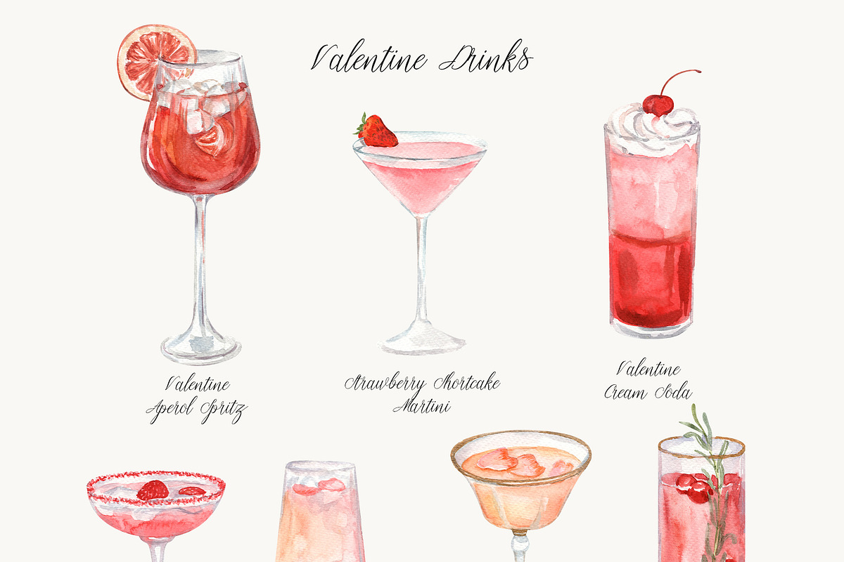 Valentine Drinks Cocktails & Garnish, a Food Illustration by Catch the Dream Art (Photo 3 of 8)