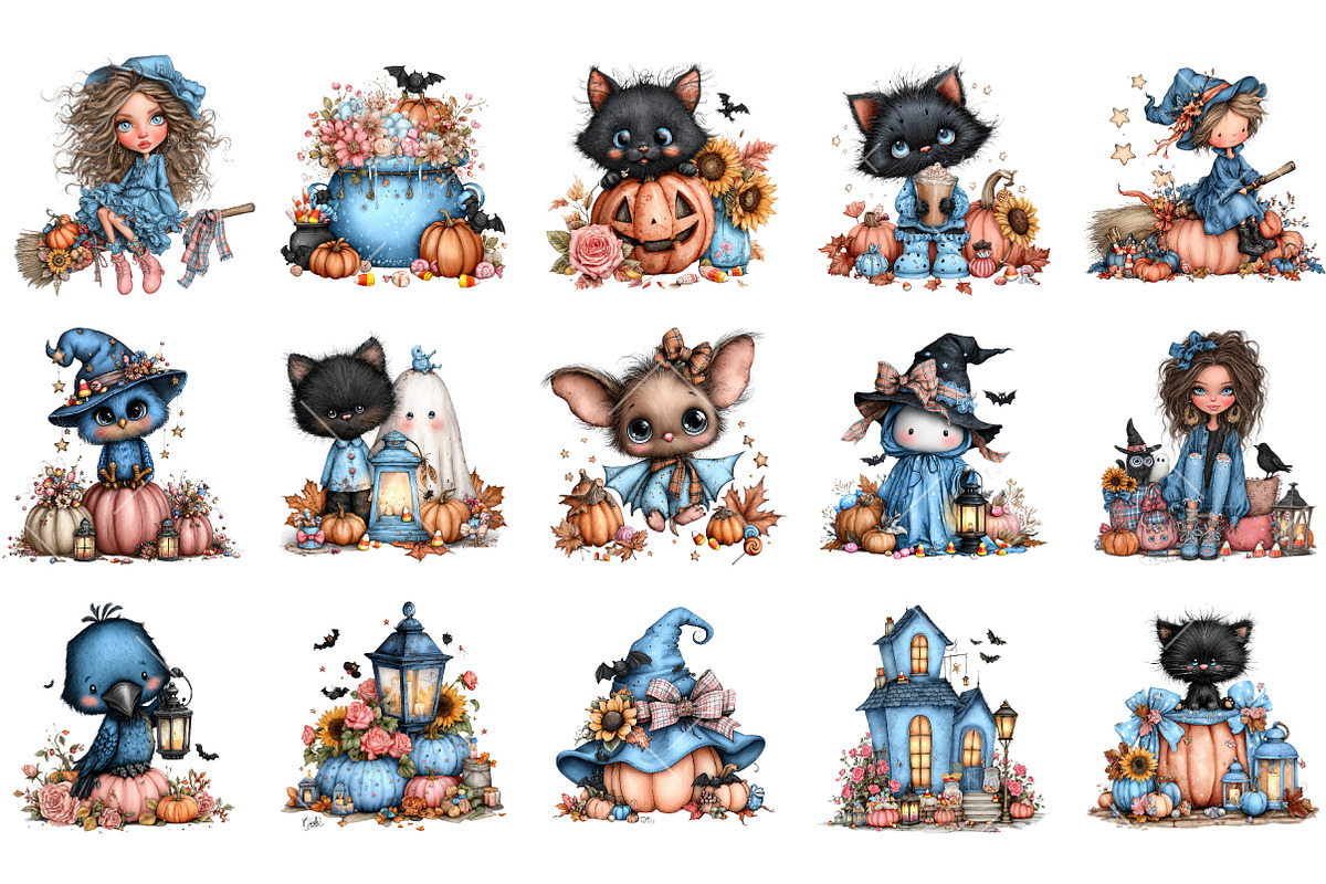 Whimsical Halloween Clipart, a Seasonal Illustration by OK Design (Photo 3 of 6)