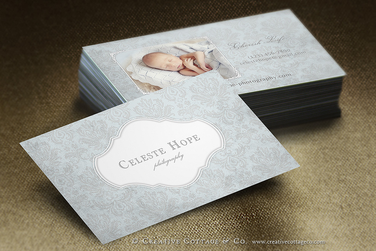 Airy Damask Shabby Business Card, a Business Card Template by Creative Cottage & Co.