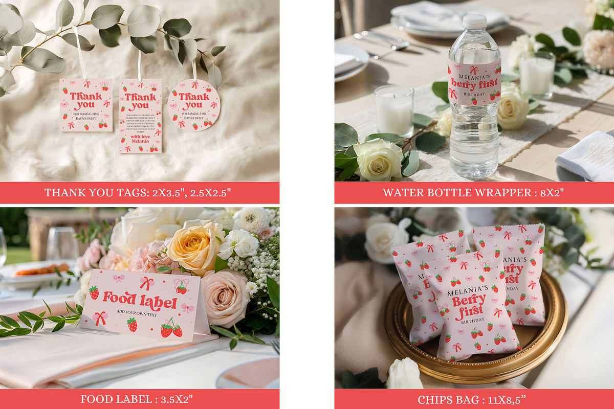 Strawberry 1st Birthday Mega Set, an Invitation Template by Digital_Mind (Photo 5 of 8)