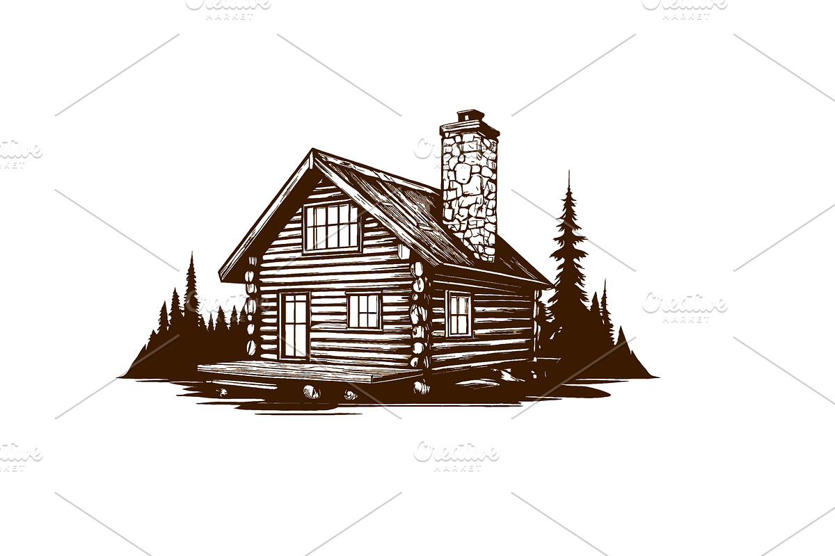 vintage cozy wooden cabin vector, an Object Graphic by e-artdesign (Photo 3 of 6)
