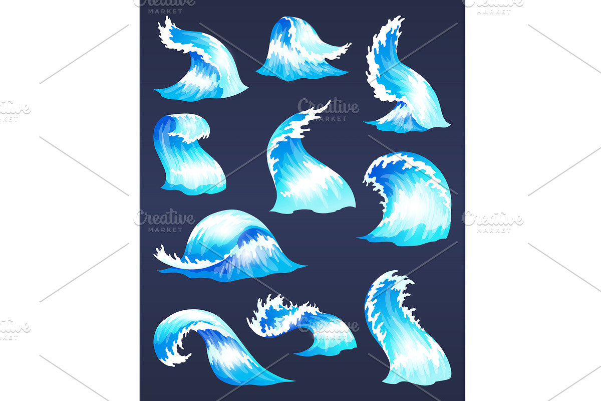 Sea ocean wave set. Blue water, an Illustration by Things for designers