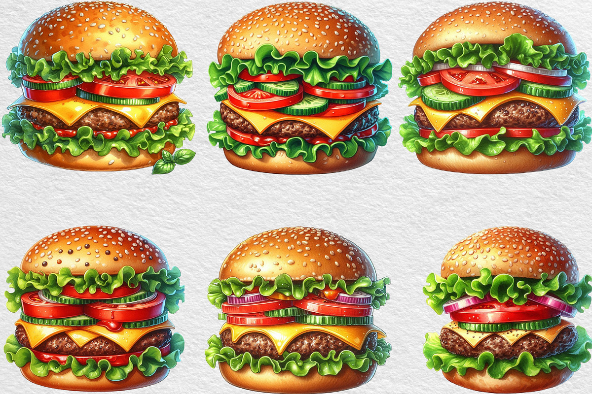 Summer Classic Burger Clipart, an Illustration by Black Bird Studio (Photo 2 of 6)