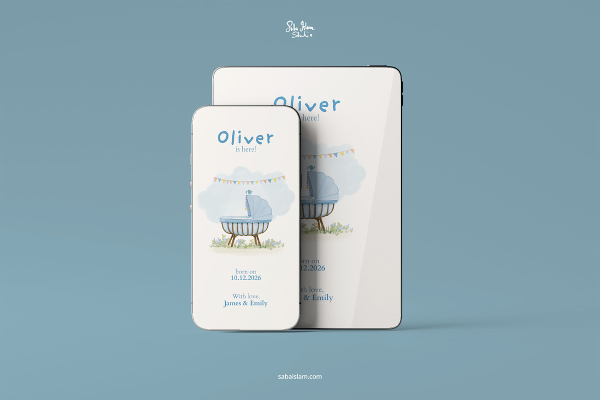 Minimal Birth Announcement Template, a Card Template by SabaIslam.Studio (Photo 3 of 8)