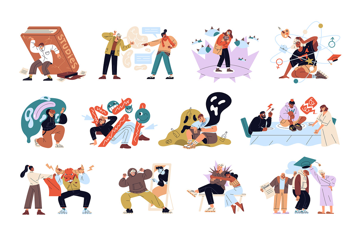 Teenage problems concepts set, a Person Illustration by PaperTrident (Photo 1 of 13)