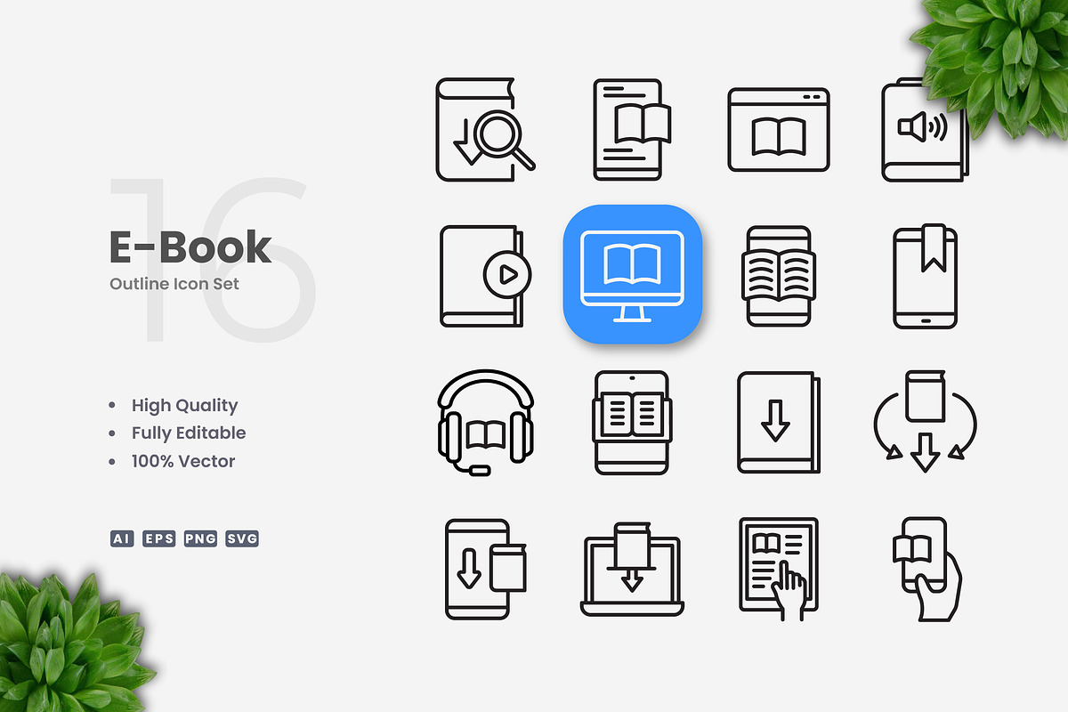E-Book Outline Icons, an Outline Icon by Upnowgraphic