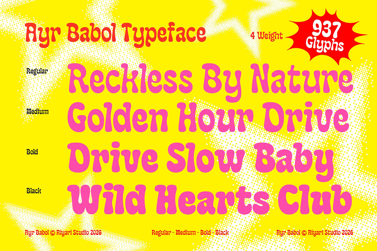 Babol – Pop Groovy Funky Typeface, a Sans Serif Font by Aiyari (Photo 2 of 13)