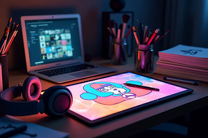 Digital Art Desk with Cute Cartoon, an Arts & Entertainment Photo by Artonix
