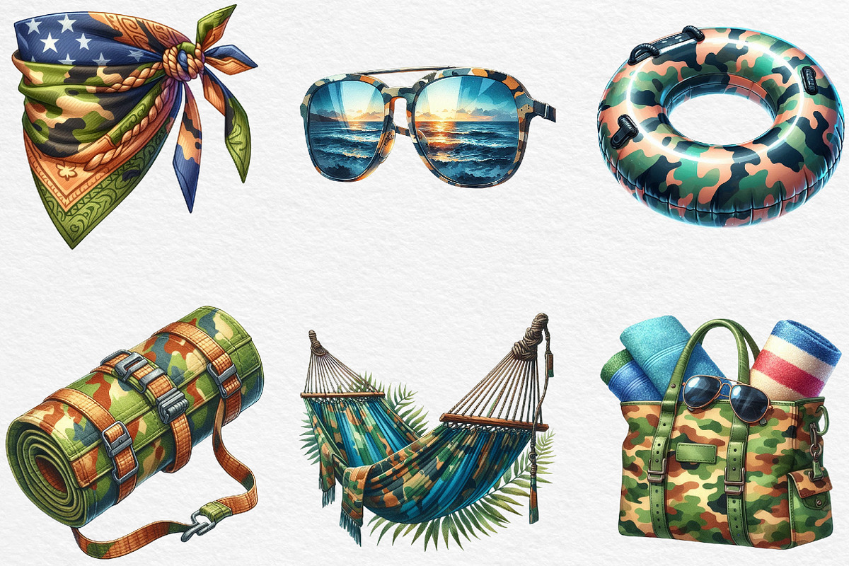 Watercolor Camouflage Summer Clipart, an Illustration by Black Bird Studio (Photo 5 of 7)