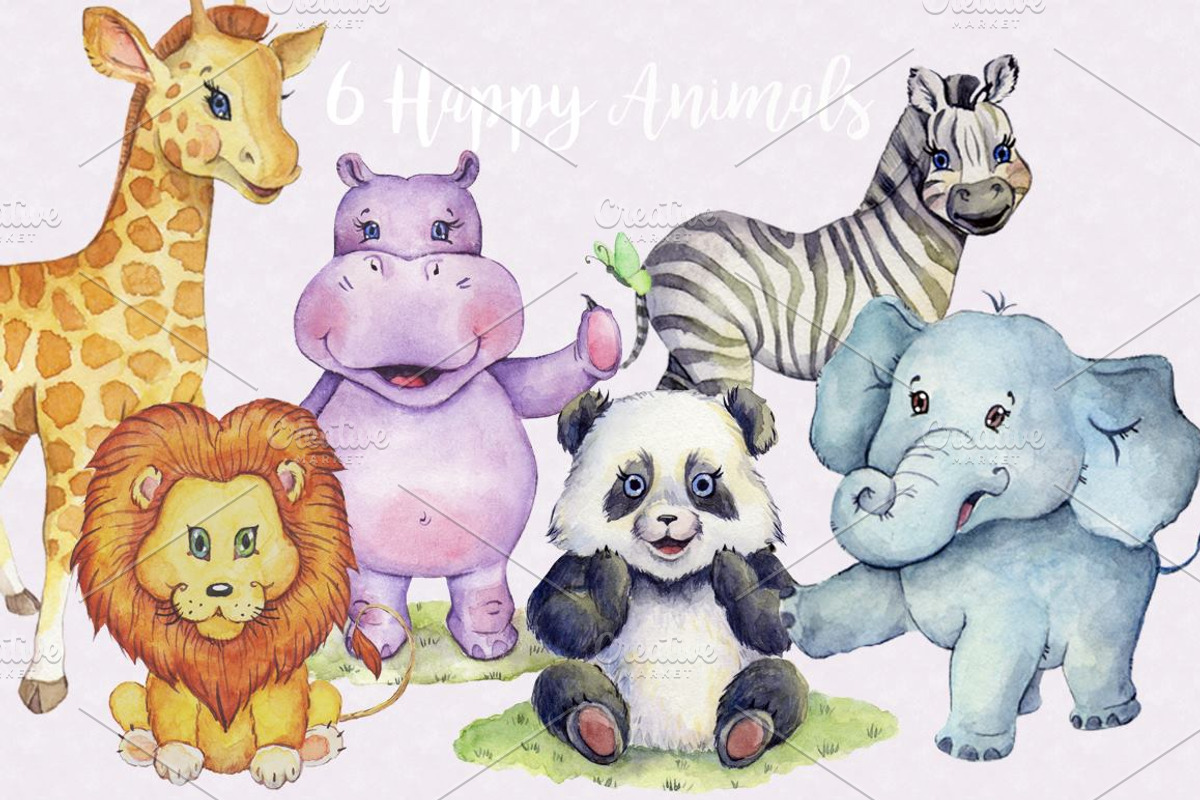 Happy Animals Clipart Images, an Animal Illustration by Whimseez (Photo 1 of 4)