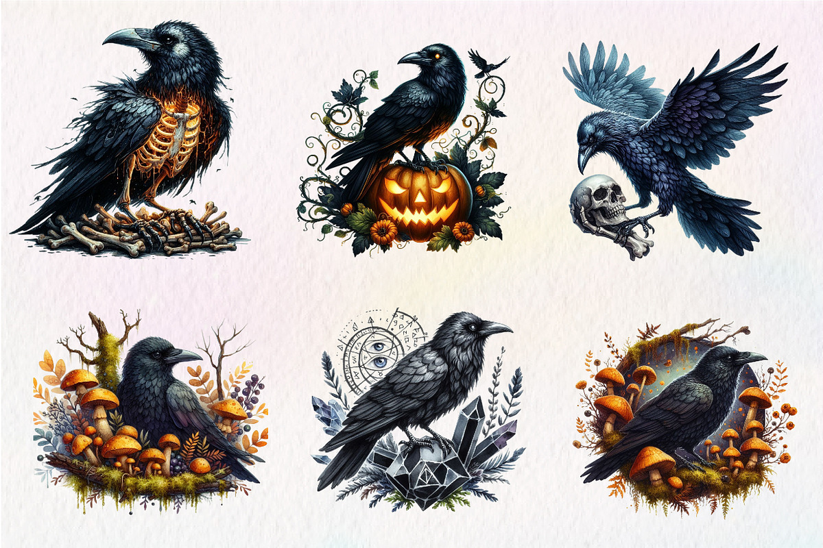 Watercolor Halloween Crow Clipart, an Illustration by CreationArt (Photo 4 of 5)