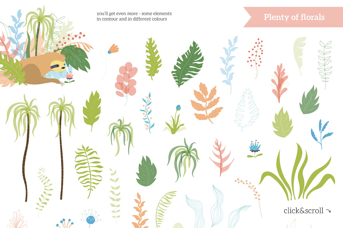 Happy Sloth - clipart collection, an Animal Illustration by Pikovit (Photo 6 of 9)