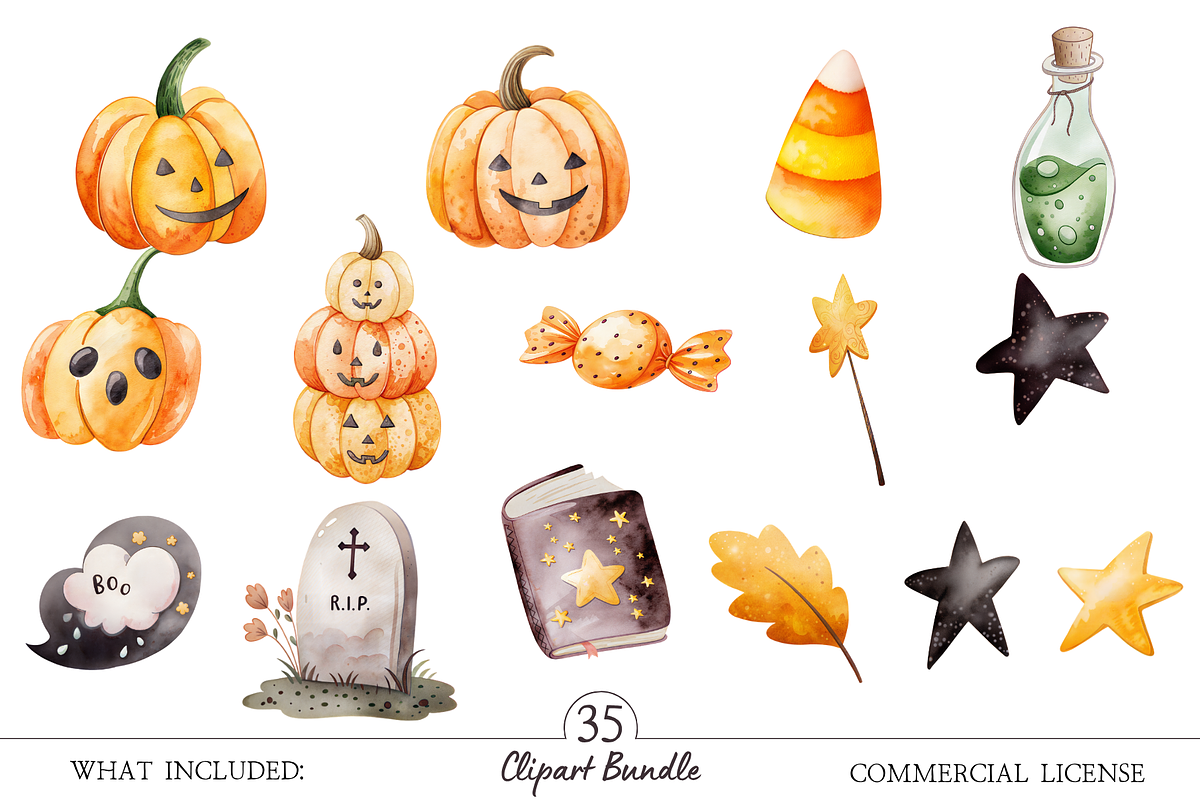 Watercolor Halloween Clipart PNG, a Seasonal Illustration by MockupWizard (Photo 3 of 5)