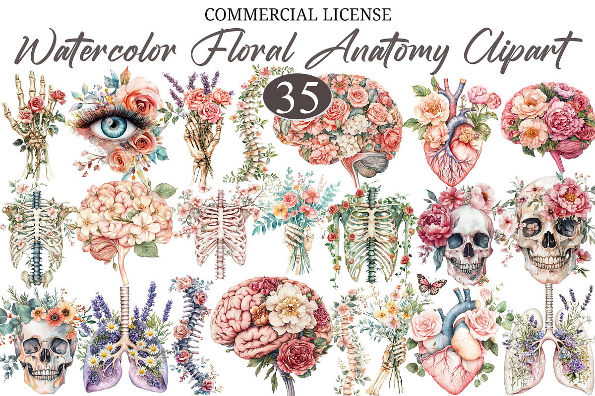 Watercolor Floral Anatomy Clipart, a Seasonal Illustration by designcity5 (Photo 1 of 5)