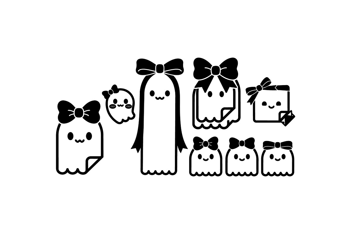Kawaii Bow Ghost Clipart, an Illustration by designvectx (Photo 3 of 3)