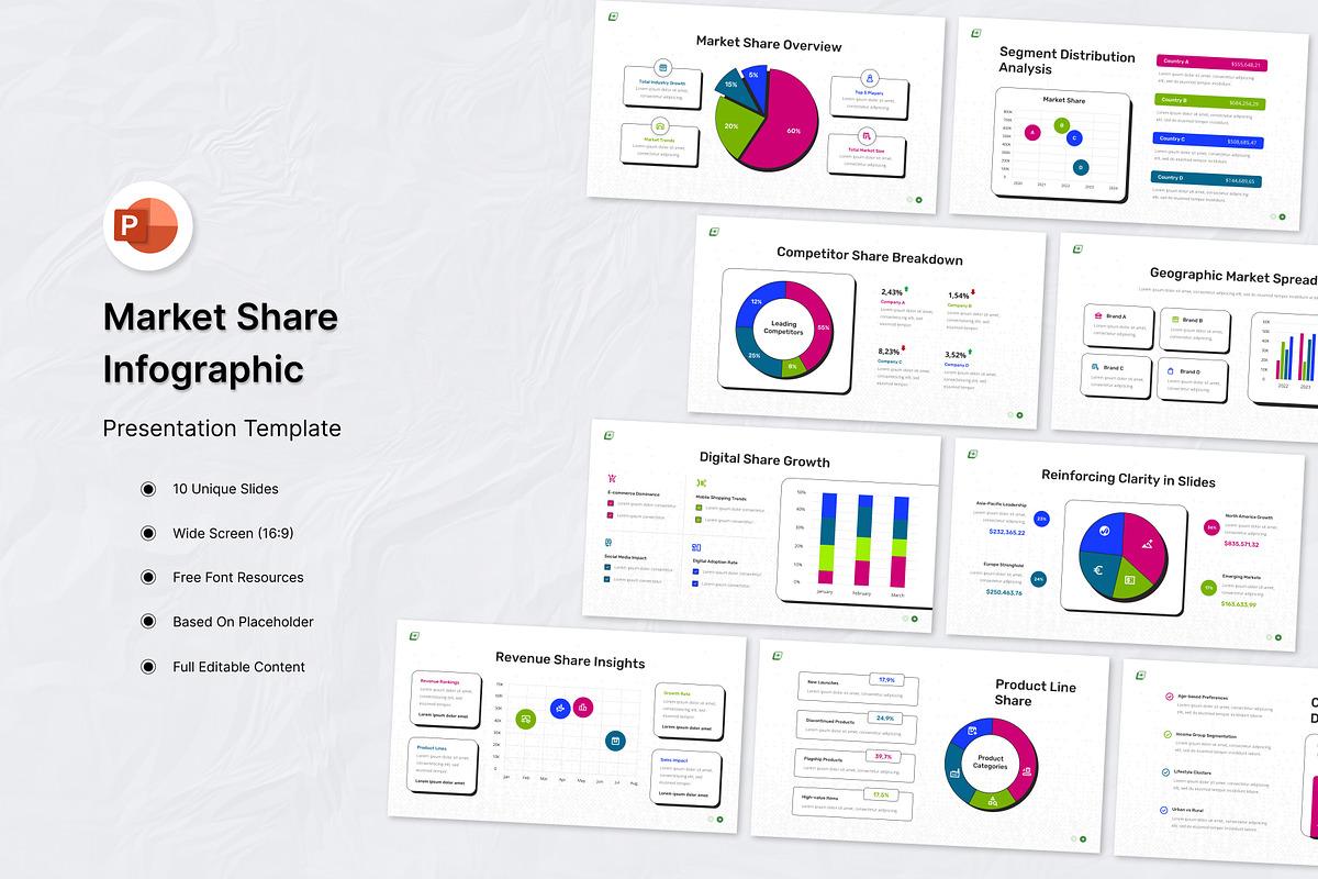 Market Share Infographic PowerPoint, a Design Template by Antstheme (Photo 1 of 3)