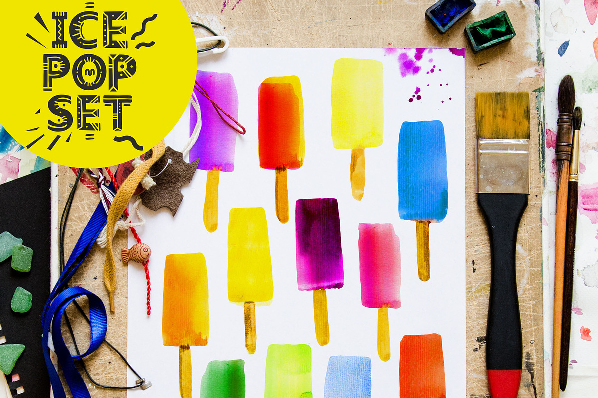 Summer Mood, Watercolor Set With Ice, a Pattern Graphic by Mona Monash (Photo 1 of 13)