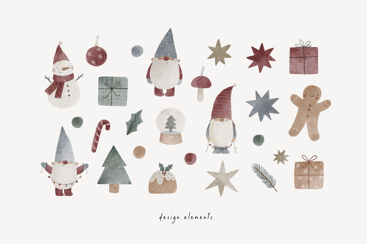 Watercolor Christmas Gnomes, a Decorative Illustration by Cute And Wild (Photo 2 of 8)