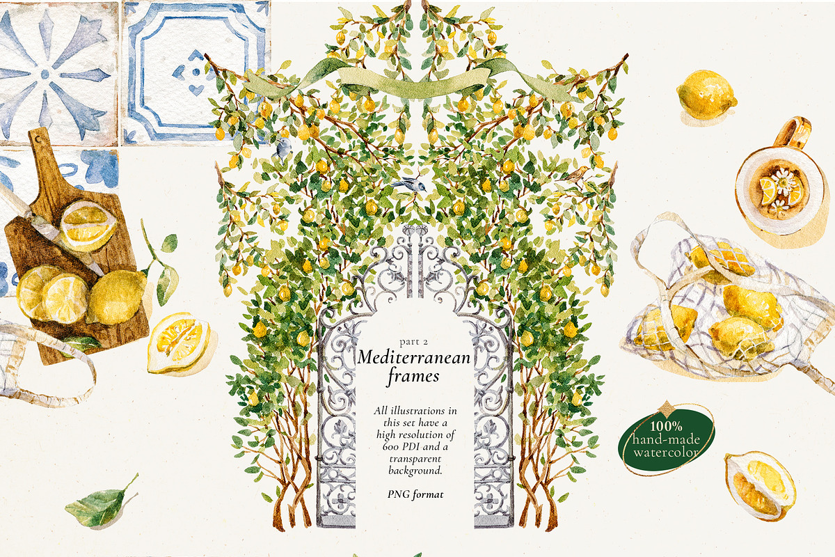 Watercolor Mediterranean summer life, a Decorative Illustration by Pamyatka Shop (Photo 8 of 25)