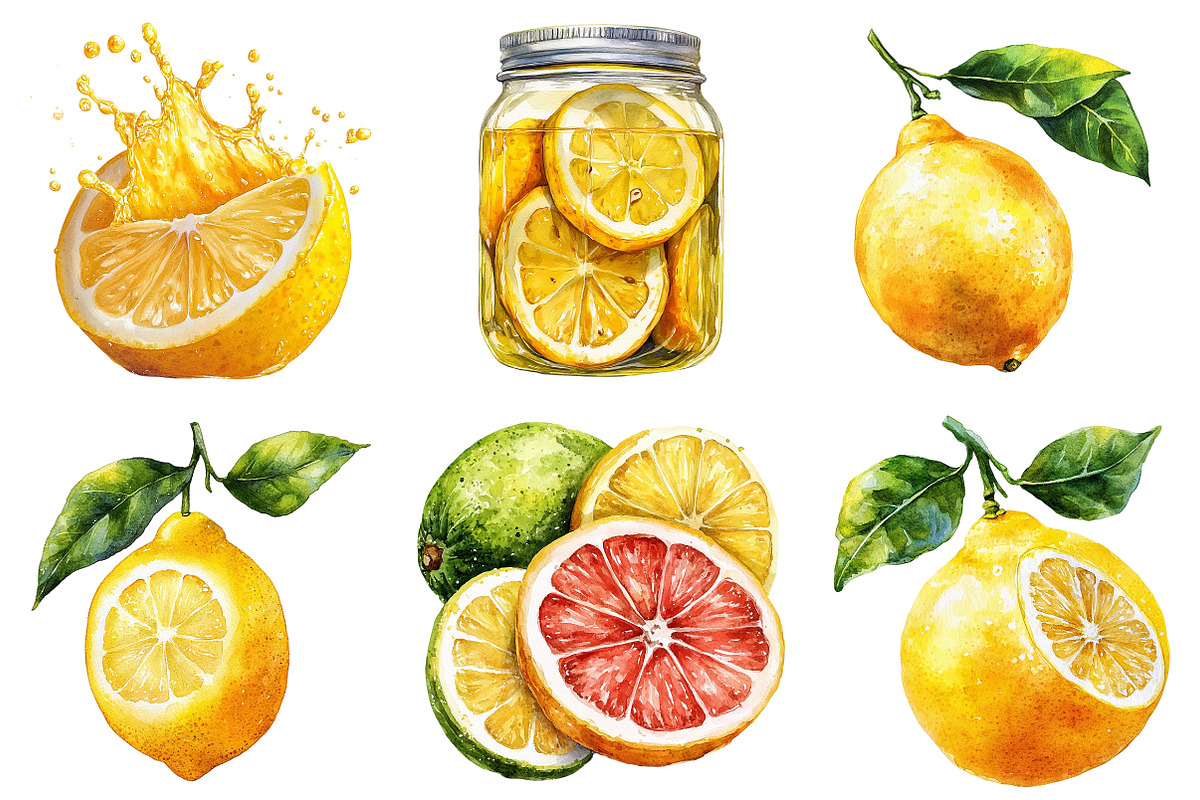 Watercolor Flavorful Lemon Clipart, an Illustration by Craft Nest (Photo 4 of 5)