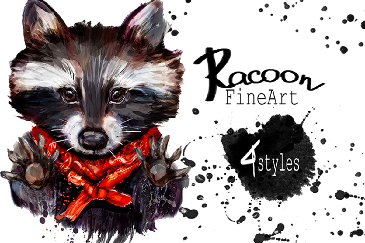 Set racoon fineart .4 styles, an Animal Illustration by art_mouse (Photo 1 of 7)