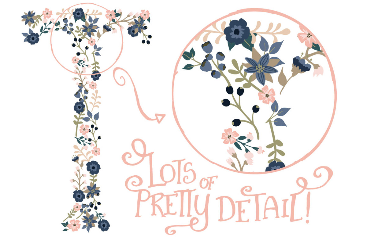 Navy & Blush Floral Alphabet Vectors, an Illustration by Amanda Ilkov (Photo 4 of 5)
