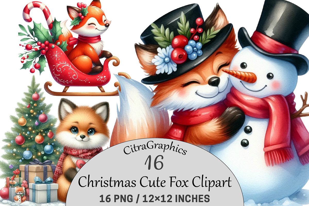 Christmas Cute Fox Clipart, a Seasonal Illustration by CitraGraphics (Photo 1 of 6)
