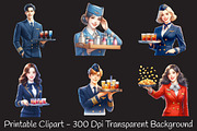 Flight Attendant Watercolor Cliparts, an Illustration by RobertsArt (Thumbnail 3 of 8)